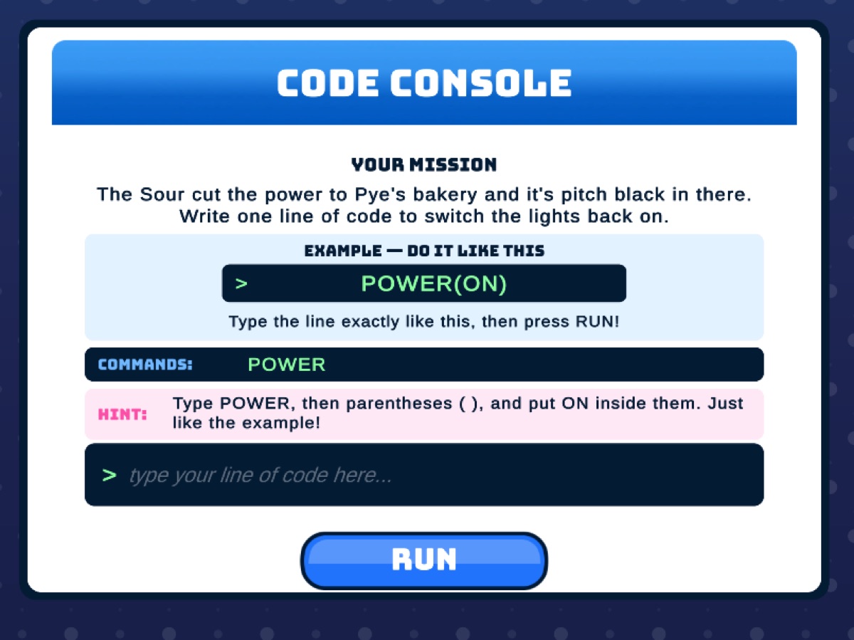 In-game Python code console with a mission prompt