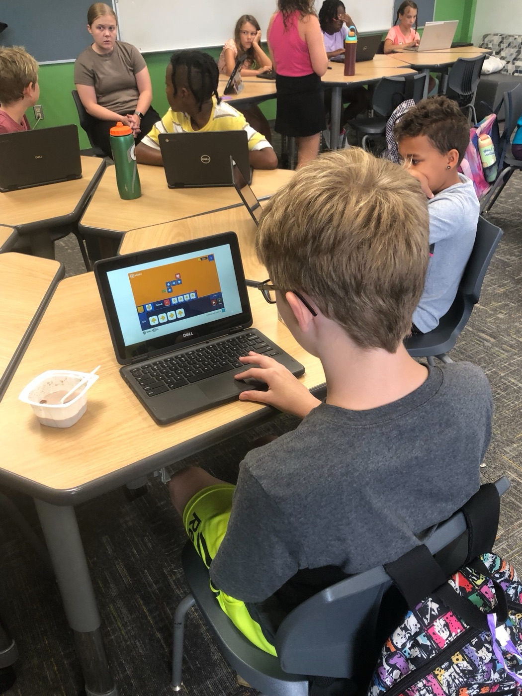 Student playing CodeAlgo on a school Chromebook